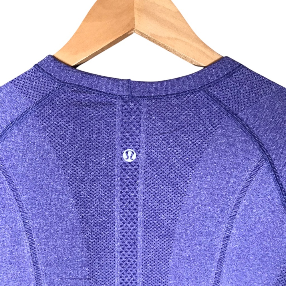 Size 10 Lululemon Swiftly Tech Long Sleeve Crew Heathered Power Purple Shirt Top - Picture 9 of 12